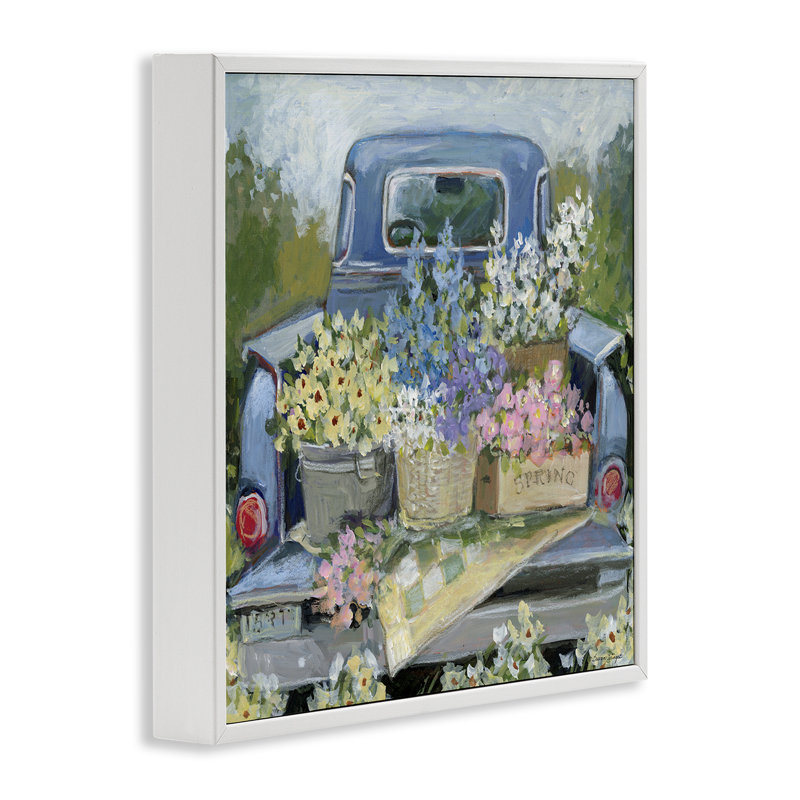 Camion-lit avec fleurs, estampe numérique, conception par Susan Winget, Encadrement giclée blanc côtier, H 24 po x l 24 po