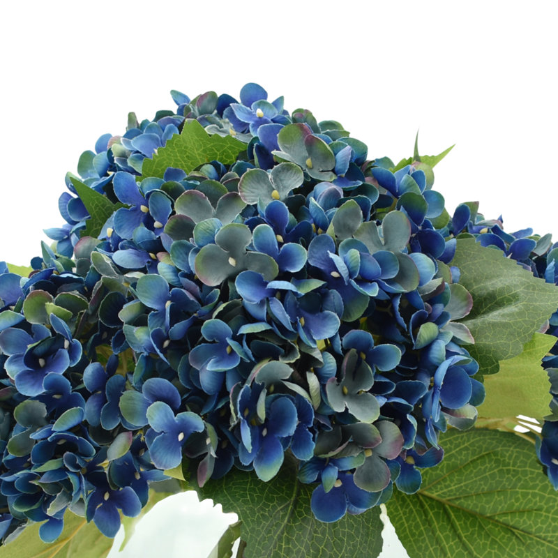 Hydrangea Bouquet In Bubble Glass Vase, Dark Blue