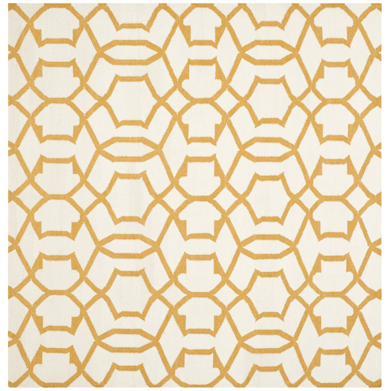Rodgers Hand Woven Flat Weave Wool Geometric Rug, Square 6'