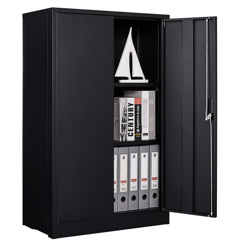 Black Storage Cabinet, Adjustable Height Dividers, Handle Locks, Spring Loaded Door Metal Exquisite, Black