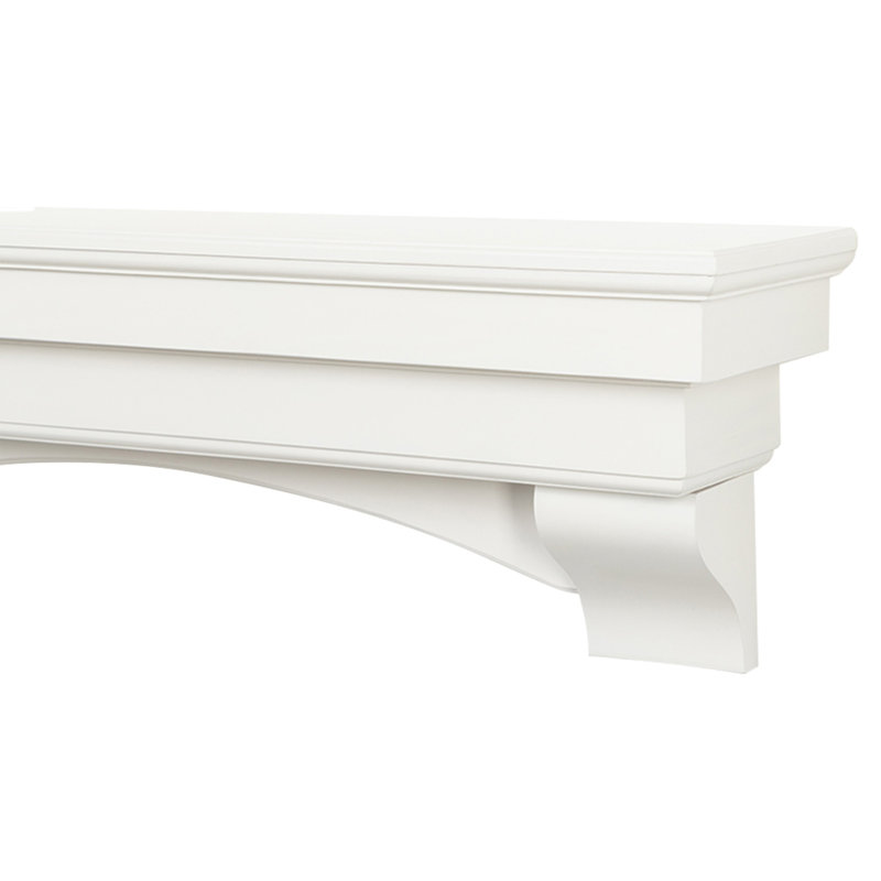 Rustic Floating Wood Fireplace Mantel Shelf with Arched Corbels - Pine Wood, 48" Length, White