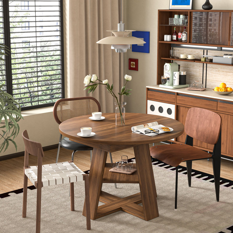Extendable Dining Table For 4-6 People, Round Dining Table, Walnut