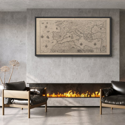 Antique Mediterranean Map Framed Canvas - Vintage Nautical Cartography Wall Art