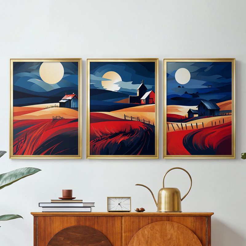 Paysages série Cxxvi - Toile tendue avec châssis sur mesure - 3 pièces, H 27 po x l 39 po