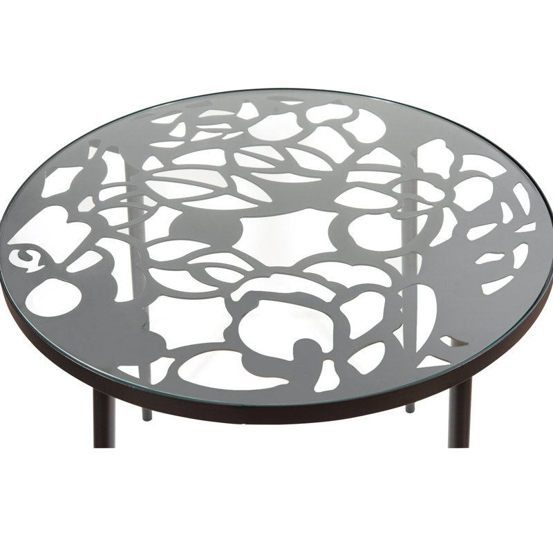 Round Glass Outdoor Bistro Table , 31.1 " W 31.1 " D, Black