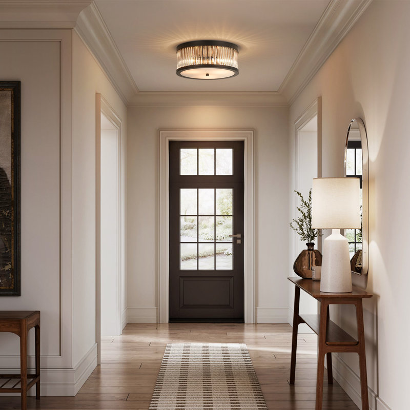 Celora 3 - Light Glass Bar Round Drum Flush Mount Ceiling Light, Gold, Rose Gold
