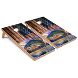 American Flag Fish Cornhole Boards with Case & Lights