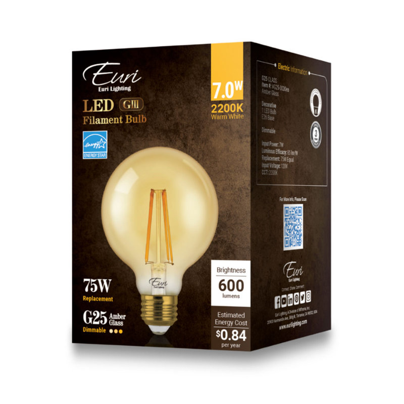 7 Watt G25 E26/Medium (Standard) Dimmable 2200K Bulb