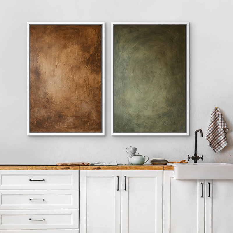 Art mural abstrait, ensemble de 2 reproductions d'art encadrées sur toile, H 24 po x l 32 po, Blanc