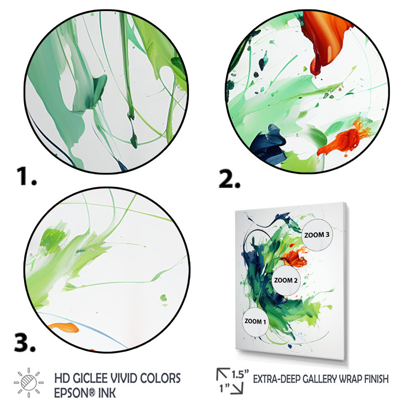 Peinture abstraite verte et blanche II - art mural abstrait, Cadre doré simple, H 40 po x l 30 po x P 1,5 po