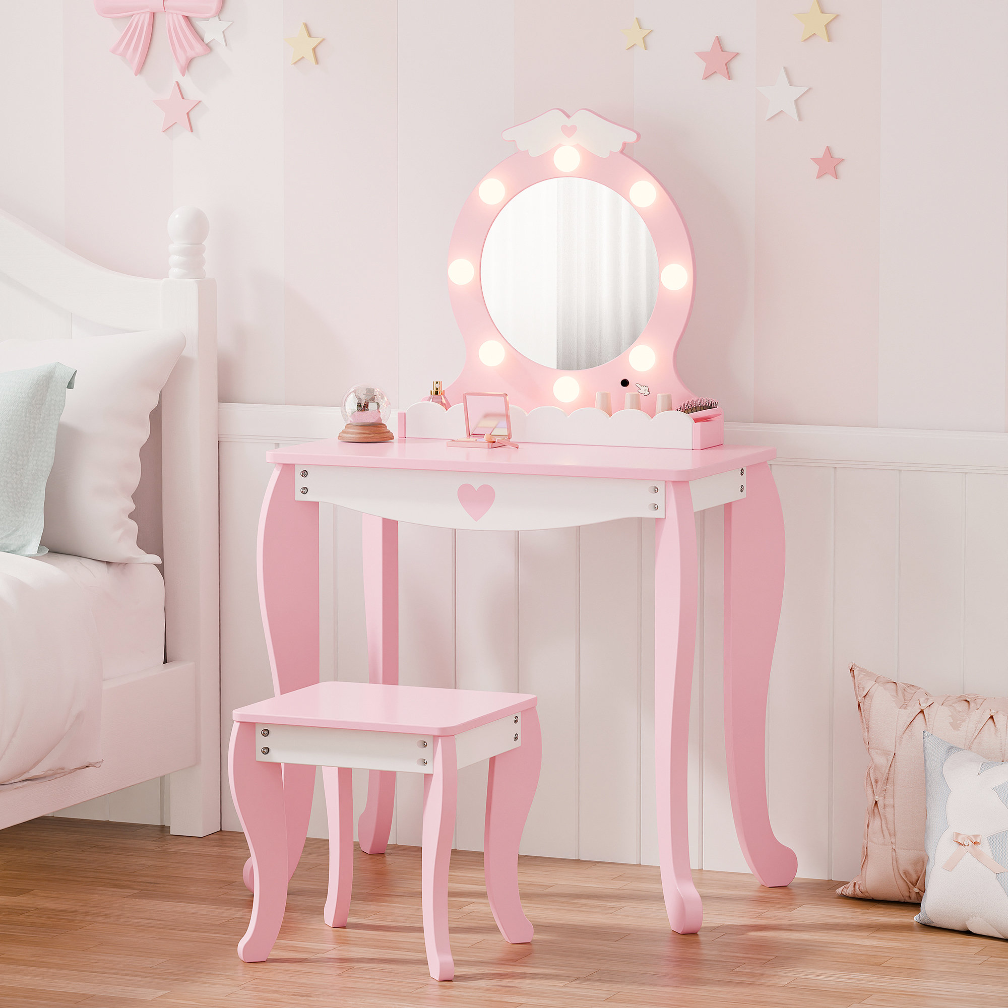 CITY DAY Kids Vanity Set With Lighted Mirror And Stool - Wayfair Canada
