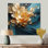 Fleur abstraite dorée sur des vagues bleu sarcelle - art mural floral moderne