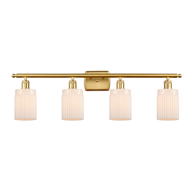 Éclairage pour salle de bain 4 lumières Caplinger, Blanc mat, Ampoule DEL 6 watts Vinage, Or satiné