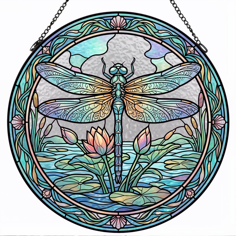 Panneau de vitrail d'étang Dragonfly ， 7,8H, H 7,8 po