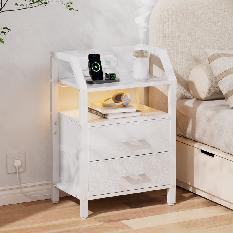 46cm W Steel Bedside Table, White