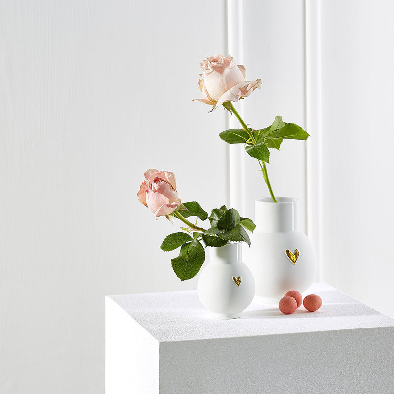 Love Heart Ball Vase -  Heart, White/Gold