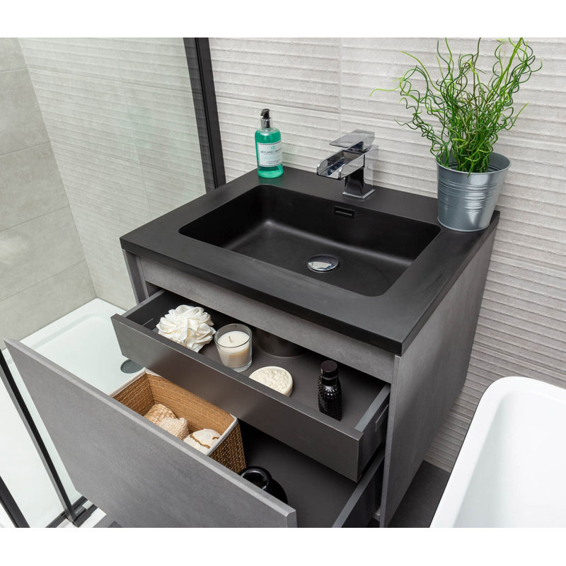 600 mm Single Vanity with Integrated Basin, Black
