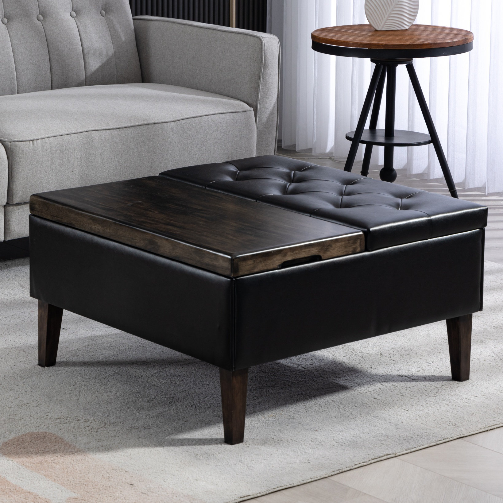 Faux leather online square ottoman