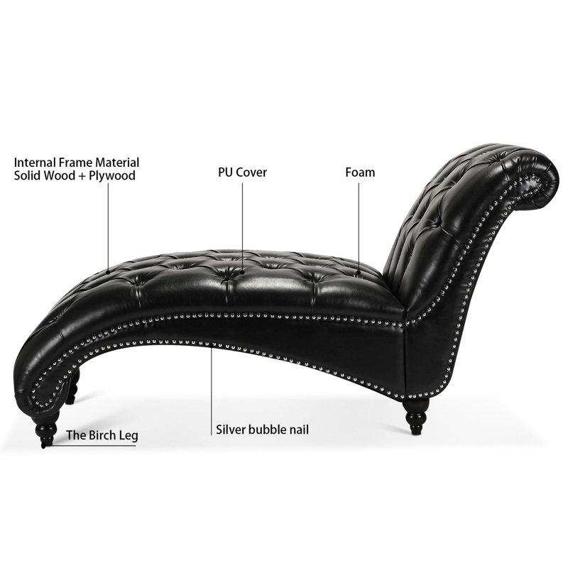 Chaise longue tendance avec tissu en velours et tissu Pu, Noir