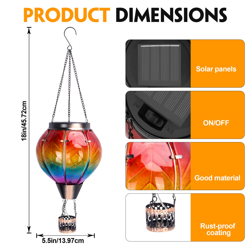Lanterne suspendue solaire à montgolfière, lumière solaire scintillante extérieure, luminaire suspendu imperméable IP65 pour arbre, patio, jardin