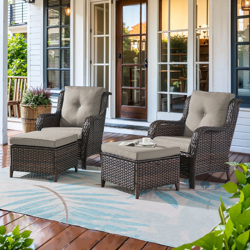 Deb Wicker Patio Chairs with Cushions, Brown/Gray