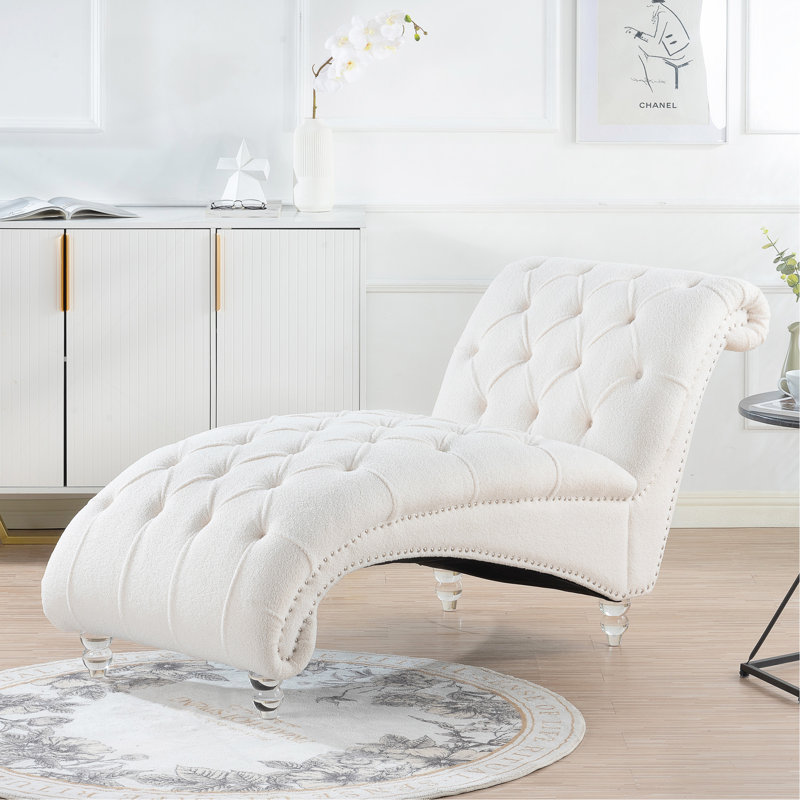 Chaise longue sans accoudoirs touffetée, Blanc
