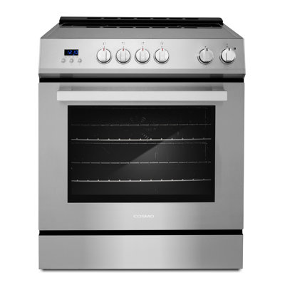 Cosmo 30 po. Collection Stellar 4,9 pi³ Cuisinière électrique avec plaque de cuisson en verre à 4 brûleurs et four à convection en acier inoxydable