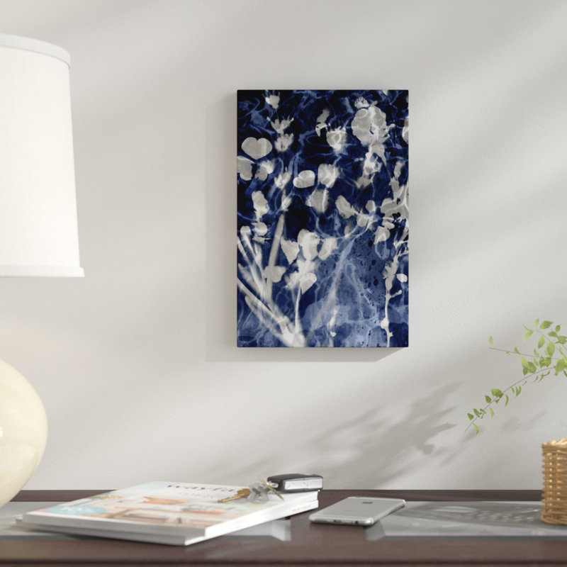 « indigo leaves iii », reproduction d’impression sur toile, H 12 po x l 8 po x P 0,75 po, Toile tendue, Pas de tapis