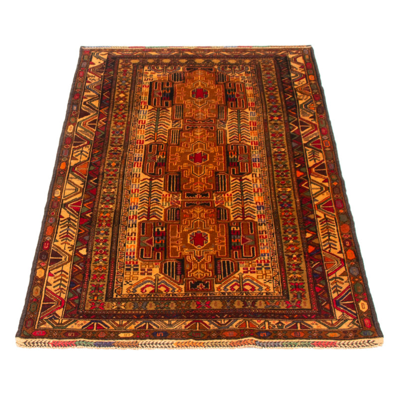 Tapis rectangulaire unique en laine de style années 1990 de 3 pi 7 po x 6 pi 2 po brun
