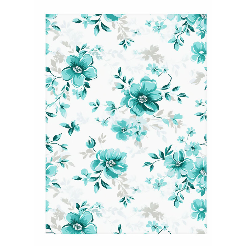 Floral, bleu sarcelle, fleurs turquoise, impression Shabby Chic, H 20 po x l 16 po