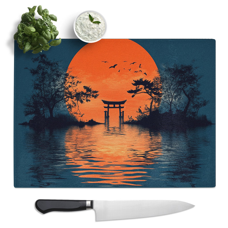 Japanese Sunset Design  Glass Chopping Board