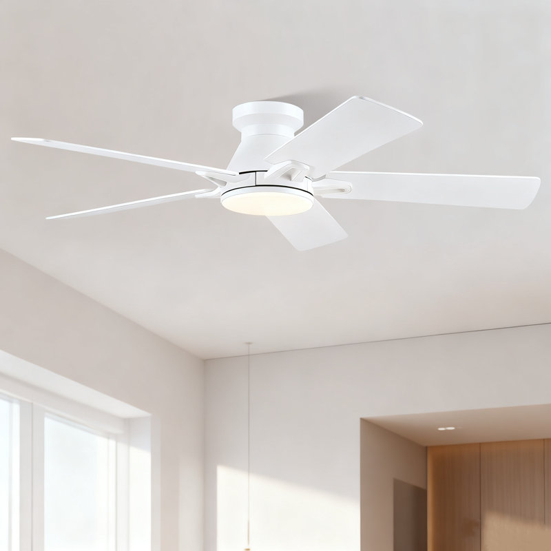 52" 5-blade Low Profile Ceiling Fans With Lights And Remote/App, White
