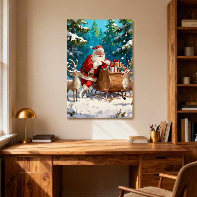 Père Noël de Noël avec renne et traîneau, H 40 po x l 28 po