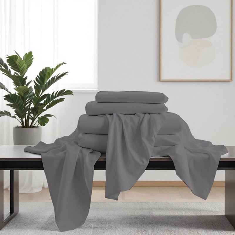 Luxurious Premium Microfiber Sheet Set, Light Gray, Full Sheet Set with  4 Pillowcases
