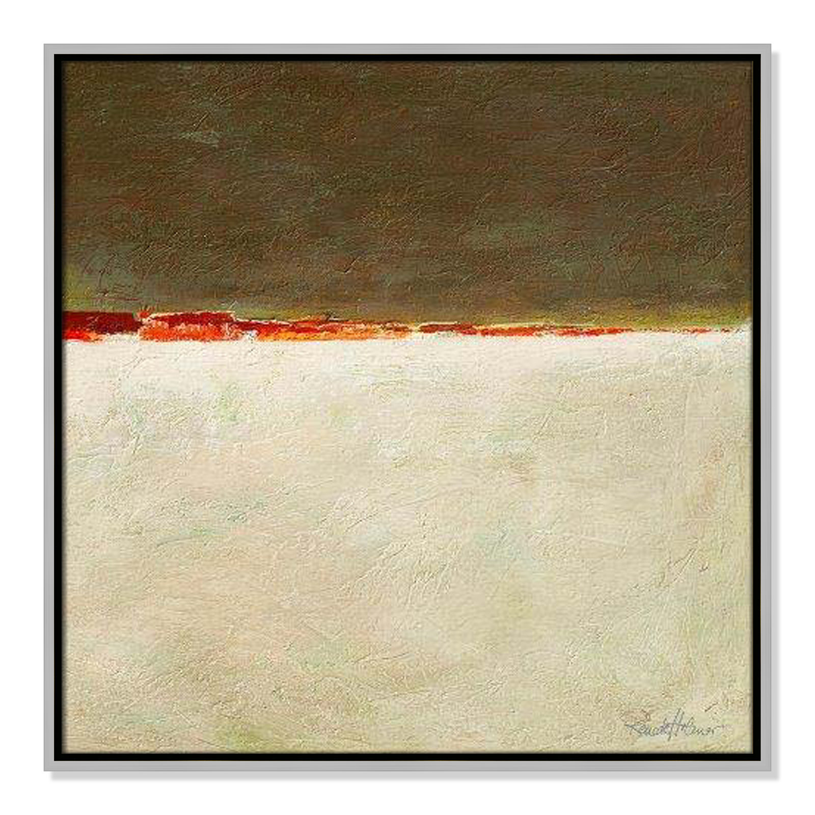 Orange Horizon I by Renate Holzner, 25.5'' H x 25.5'' W x 2'' D, Silver Framed