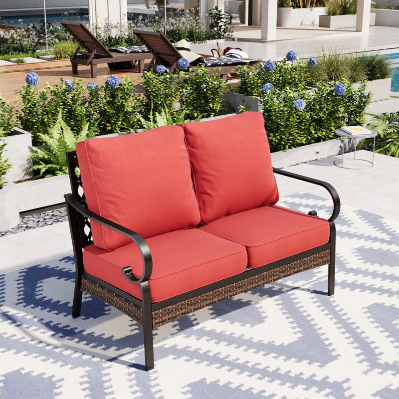 Causeuse d'extérieur 51 po avec coussins, Rouge