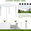 Table de salle à manger carrée blanche à hauteur de comptoir pour 4 personnes, lignes épurées, bords en cristal acrylique, pieds en bois massif pour un plateau de table imperméable, une structure et des pieds faciles à installer