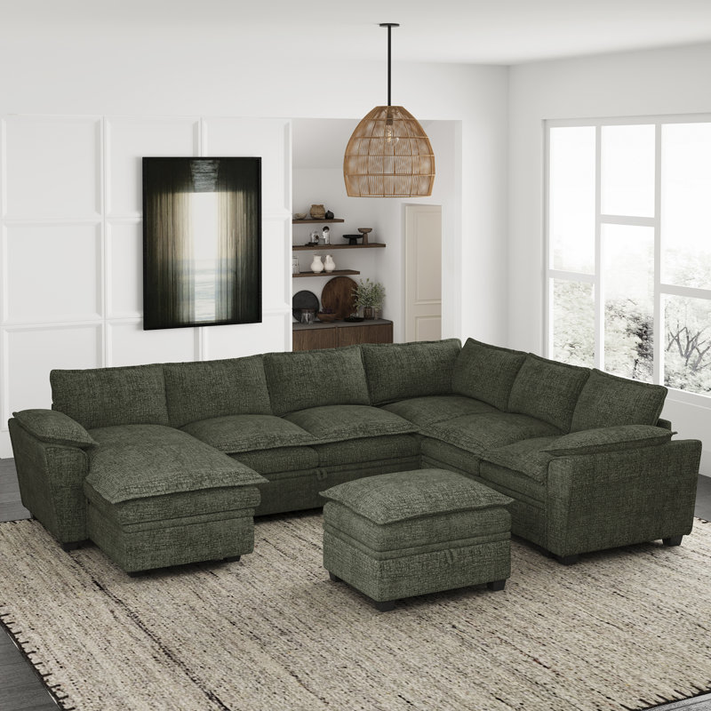 Canapé-lit modulaire en U en chenille Luna, Chenille noir