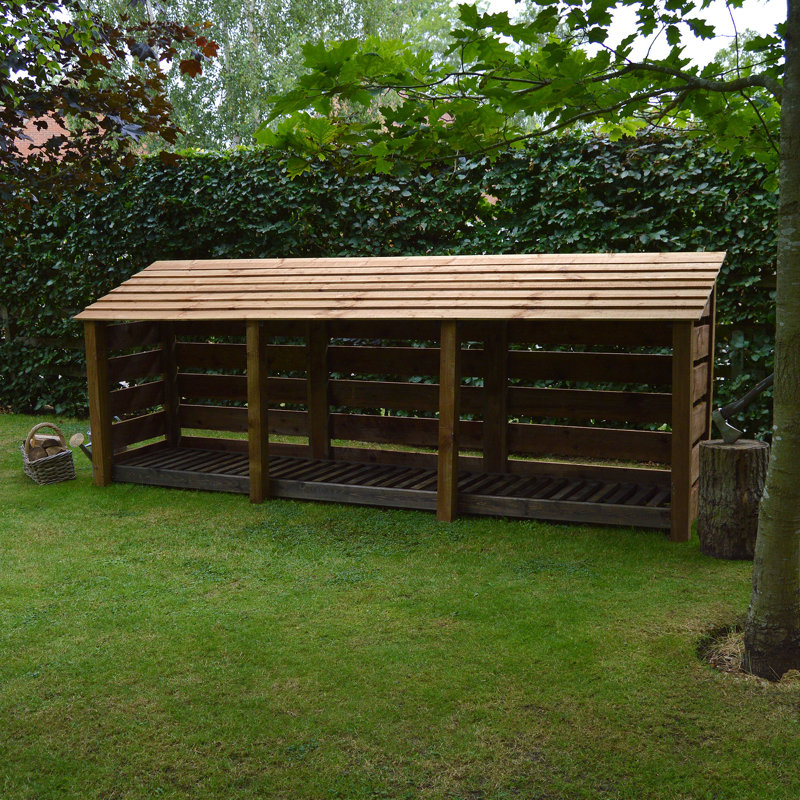 Urbanna 340cm W x 80cm D Solid Wood Log Store, Rustic Brown