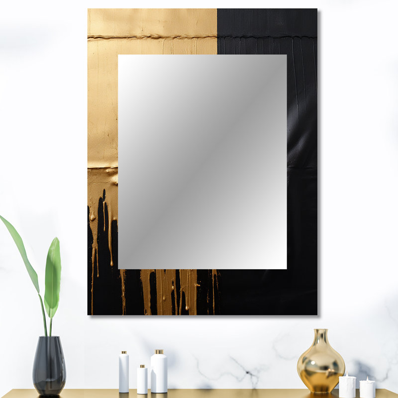 Essential Nature Abstract Gold And Black - Abstract Painting Unique Mirror, Gold Large Wall Mirror, Printed Metal Art