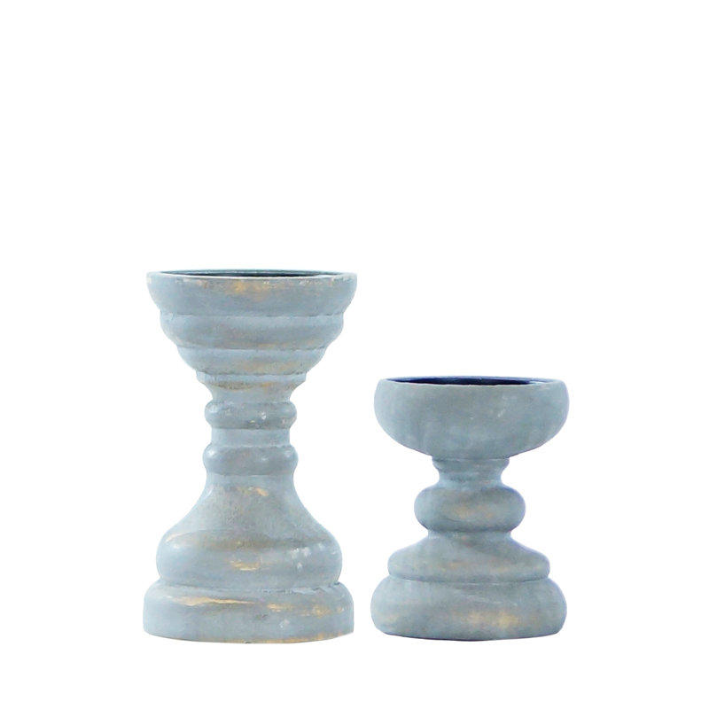 Ensemble de 2 porte-bougies en bois gris 5 po