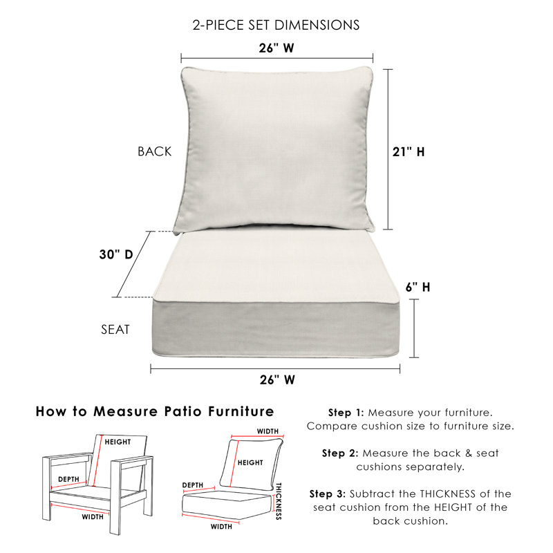 Outdoor Deep Seating Cushion Set – Comfortable, Durable, Weather-Resistant Design - Basics by Wayfair™, Buff, 26" W x 30" D