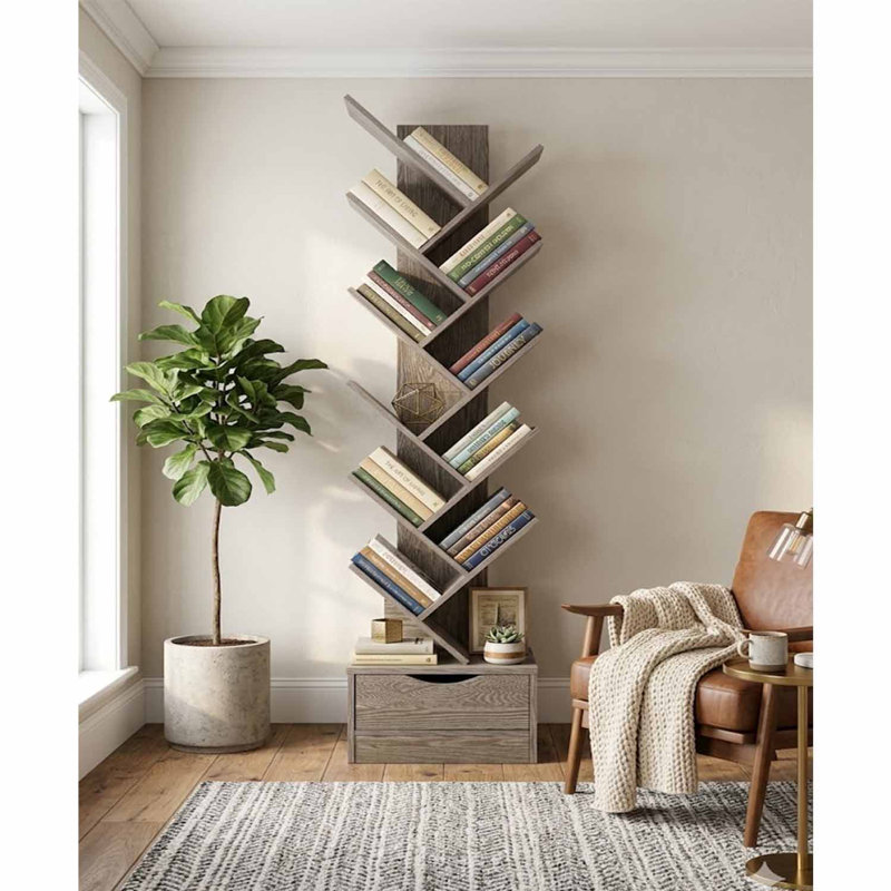10 Tiertree Bookshelf With Drawer Bookcase, Free-standing Tree Bookcase
