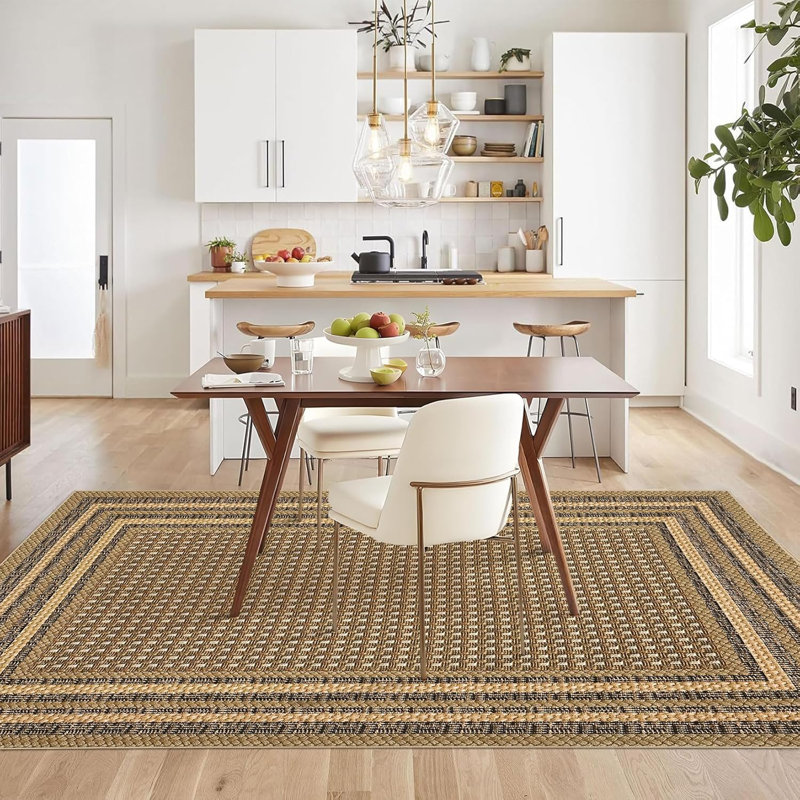 2x6 Kitchen Runner Rug – Non-Slip Modern Border, Soft Low Pile Carpet for Hallways, Entryways, Bathrooms, Laundry (Black/Grey)