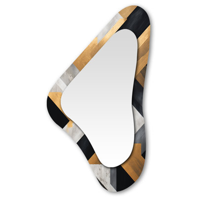 Foy Black and gold Geometric tiles 2 - Geometric Asymmetrical Decorative Wall Mirror, Gold Irregular Shape Large Mirror, Printed Metal Art