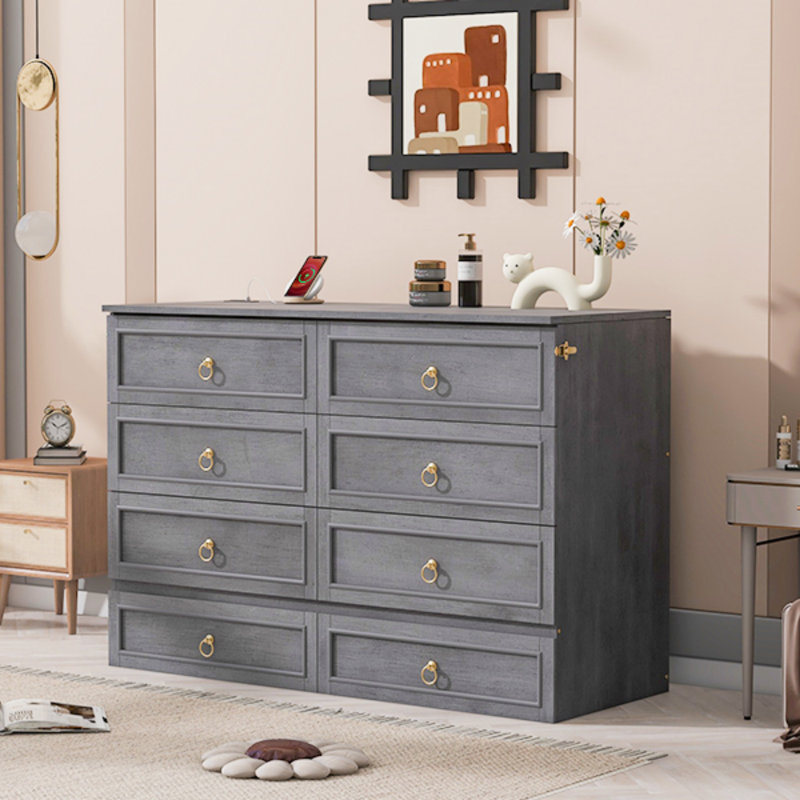 Murphy Bed With Large Drawers, Bed Frame, Gray, Queen
