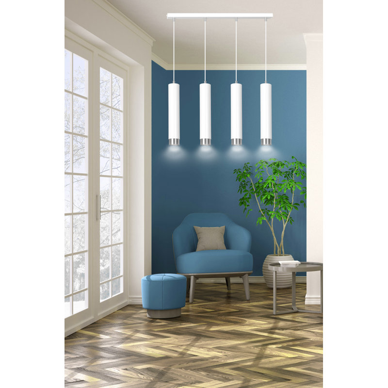 Danbury 4 - Light Cylinder Pendant, White, Chrome