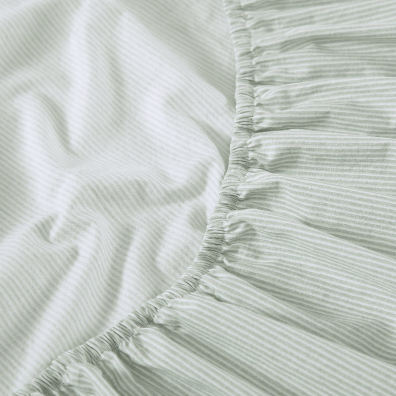 Printed Washed Cotton Sheet Set, King, Green Striped