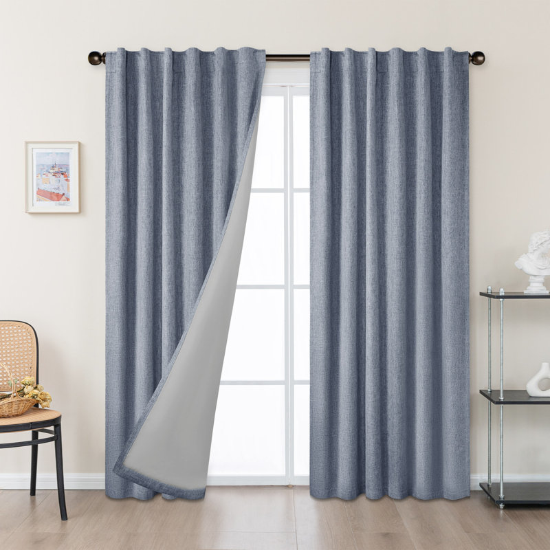 Paire de rideaux 100% lin occultant, Bleu grisâtre, L 52 po x L 96 po