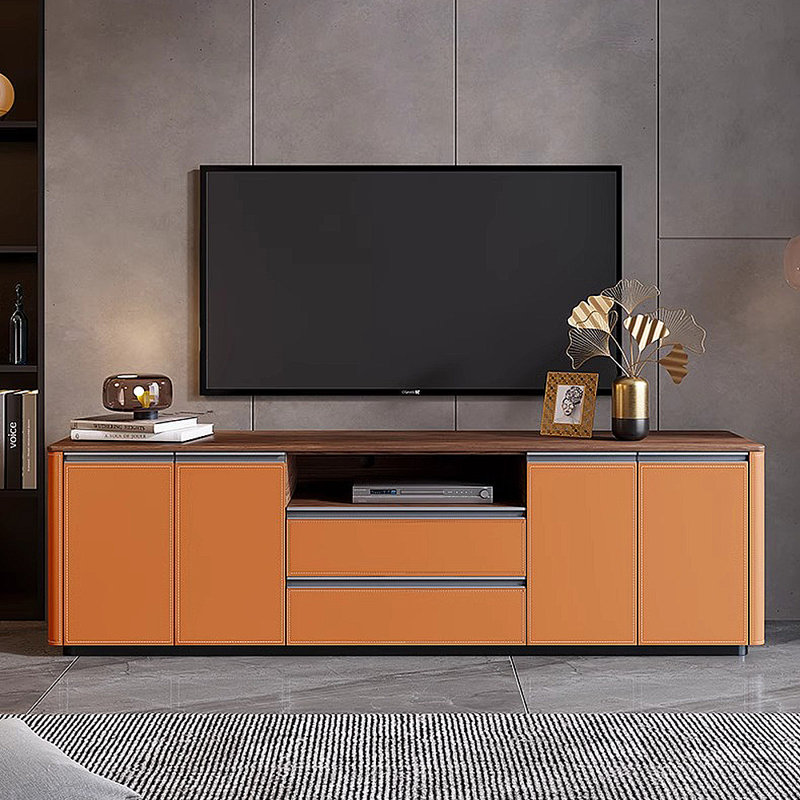 Meuble de rangement de meuble télé moderne et luxueux, Orange clair, H 23,62 po x L 70,87 po x l 13,78 po
